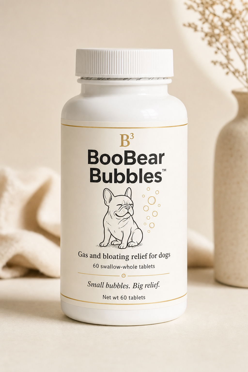 BooBear Bubbles (B³) 60-count bottle — cream label